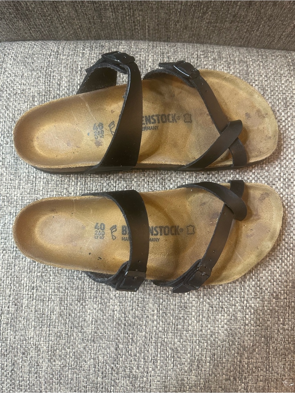 Birkenstock Black Two-Strap Leather Slide Sandals